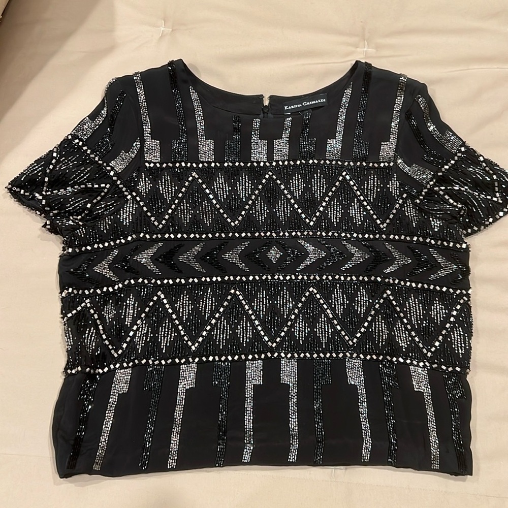 Black and silver beaded top size large